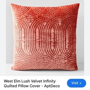 NWT West Elm Velvet Quilted Pillow Cover - Coral